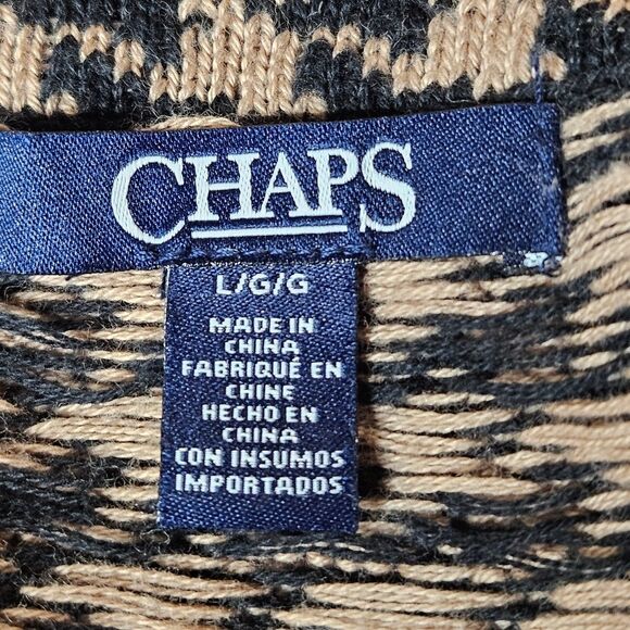 Chaps Classic Tan & Black Houndstooth Asymmetrical Zip Front Knit Sweater Jacket - Picture 5 of 10